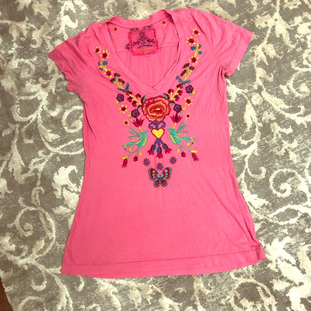 pink flower v neck